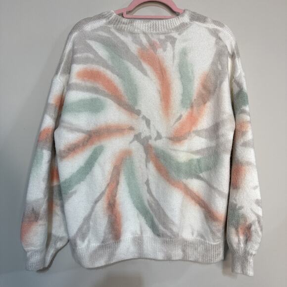 Pol Autumn Dreams Tie Dye Sweater Ivory Green Peach Tan Size M - Picture 3 of 10